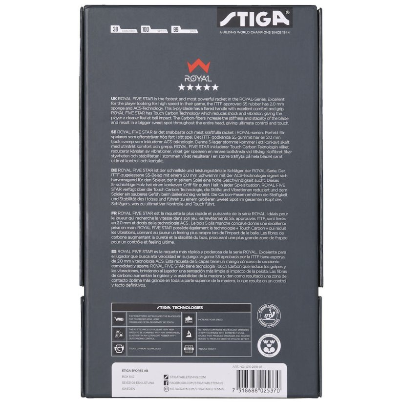 Pálka na stolní tenis STIGA Royal 5* Carbon